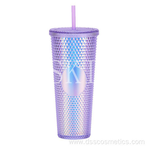 Creative Large Capacity Double Plastic Straw Cup 710ml Durian Cup Portable Diamond Cup